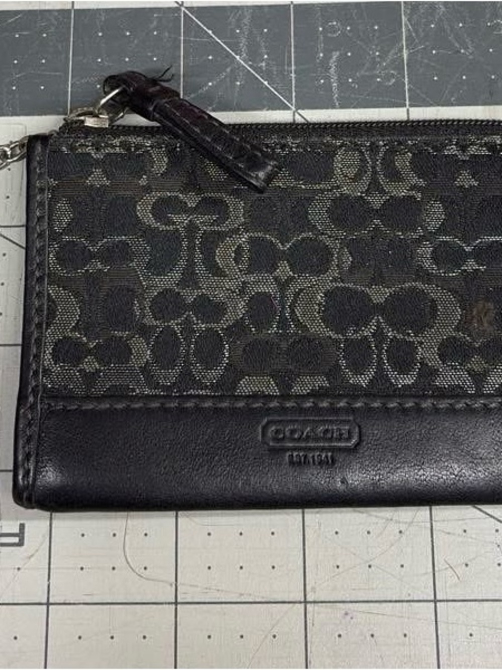 Coach Black Signature Jacquard Zip Wristlet